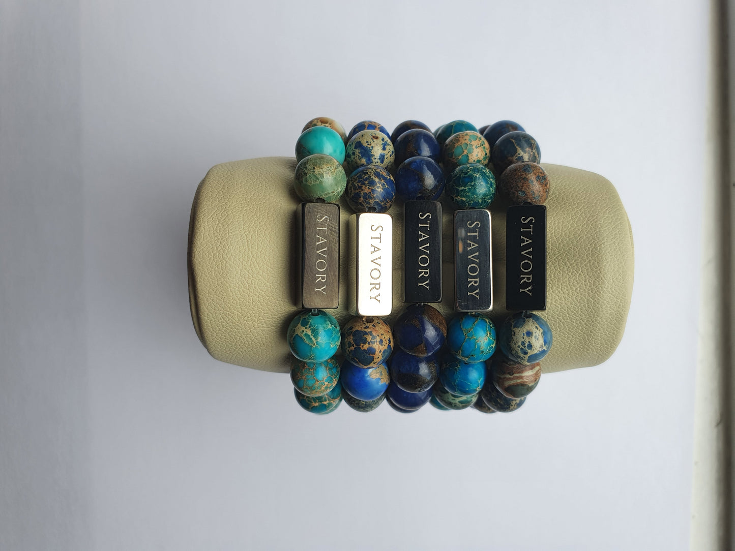 Stavory aqua imperial stone black bead prosperity bracelet