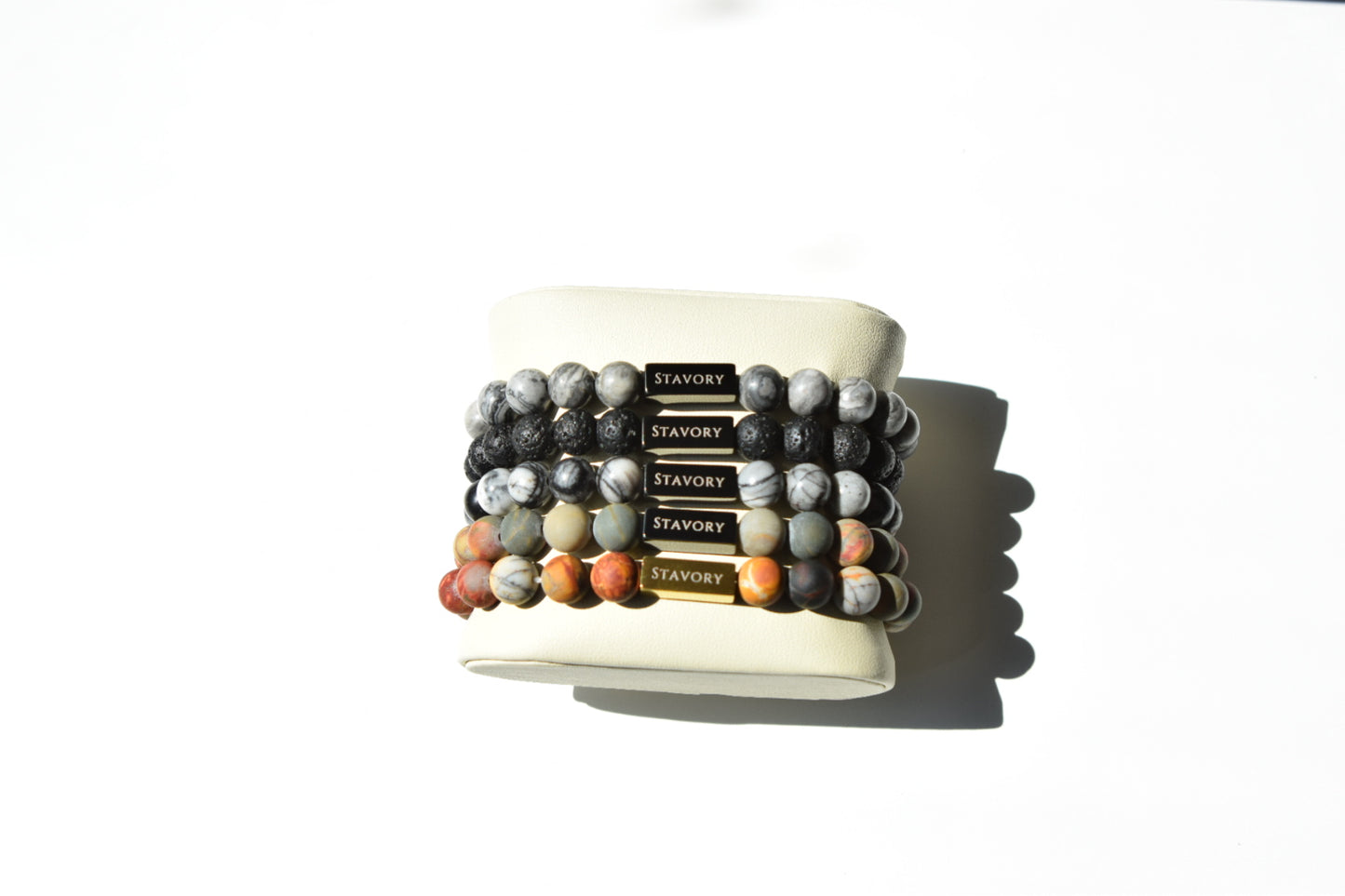 Stavory picasso jasper black bead prosperity bracelet