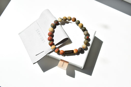 Stavory picasso jasper gold bead prosperity bracelet