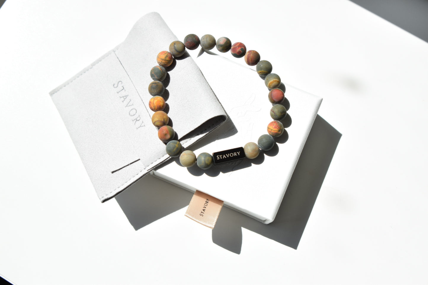 Stavory picasso jasper black bead prosperity bracelet