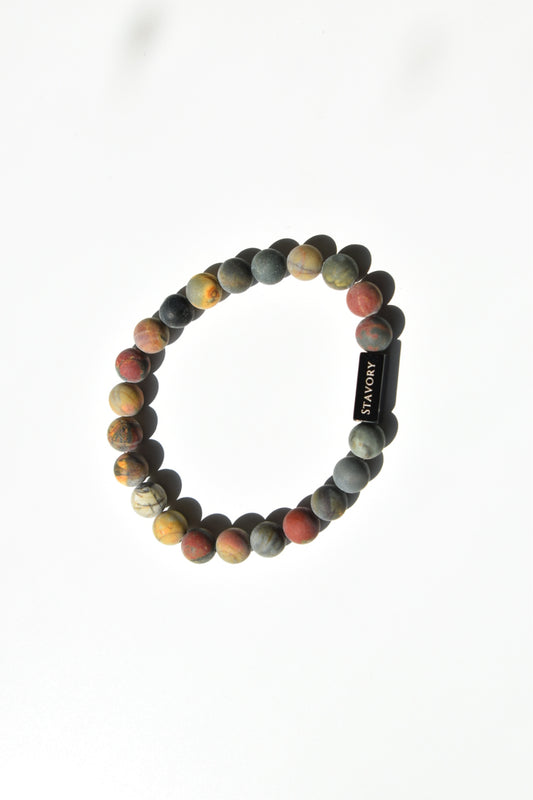 Stavory picasso jasper black bead prosperity bracelet