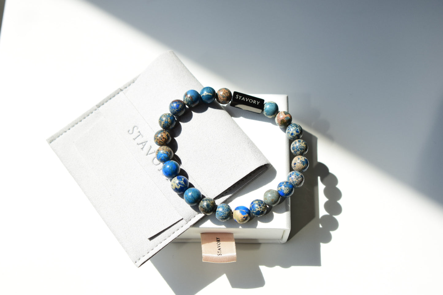 Stavory blue imperial stone black bead prosperity bracelet