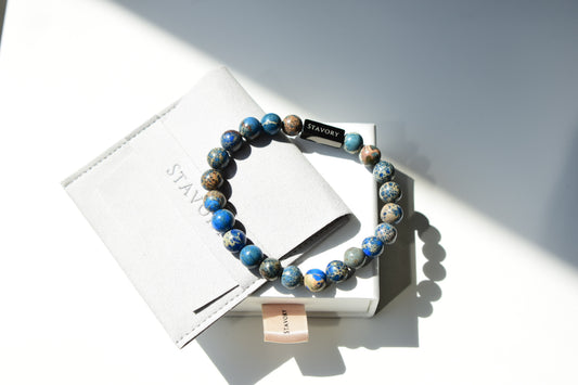 Stavory blue imperial stone zwarte kraal prosperity armband