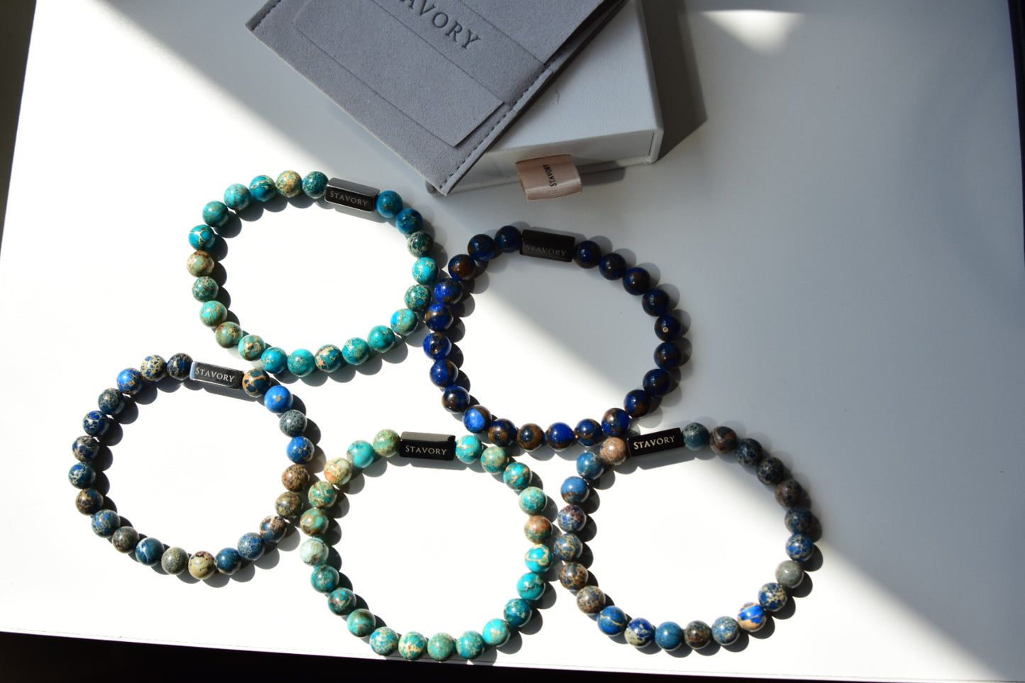 Stavory blue imperial stone black bead prosperity bracelet