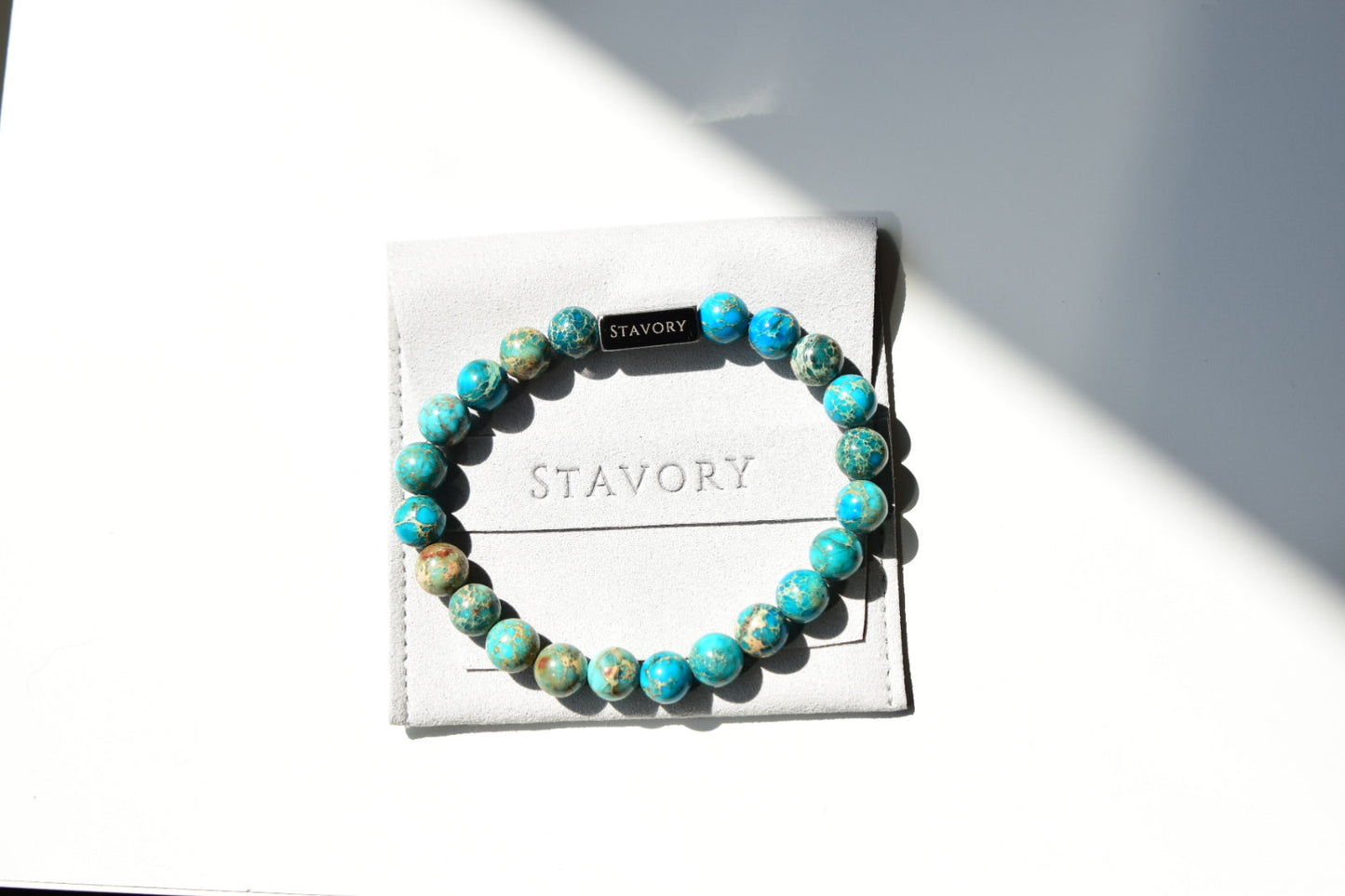 Stavory aqua imperial stone silver bead prosperity bracelet