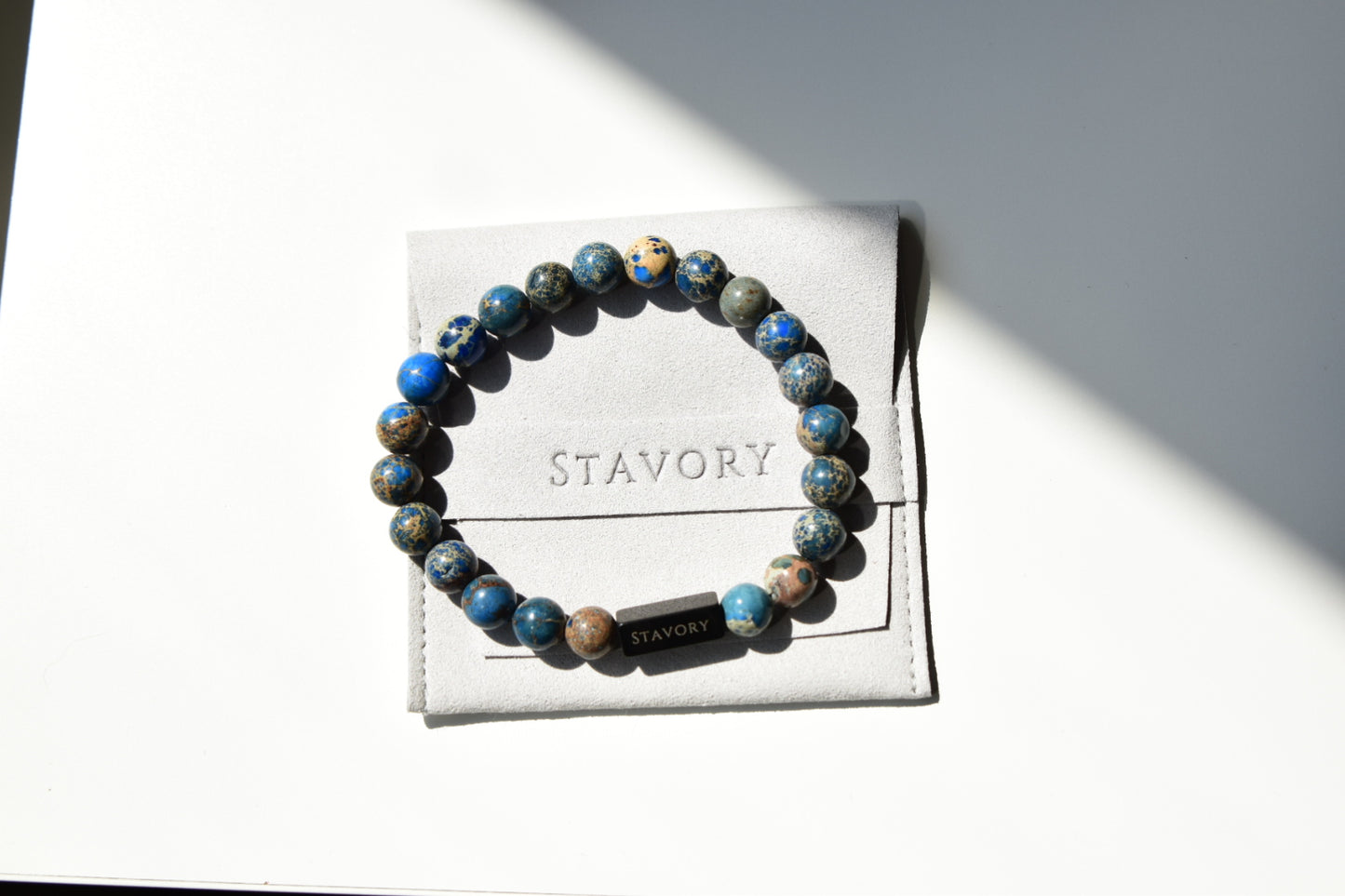 Stavory blue imperial stone black bead prosperity bracelet