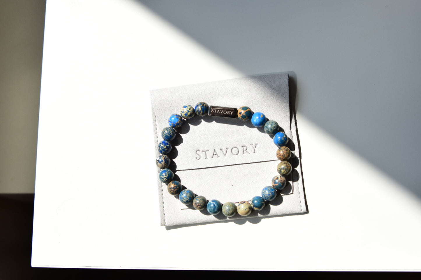 Stavory blue imperial stone with silver bead prosperity bracelet