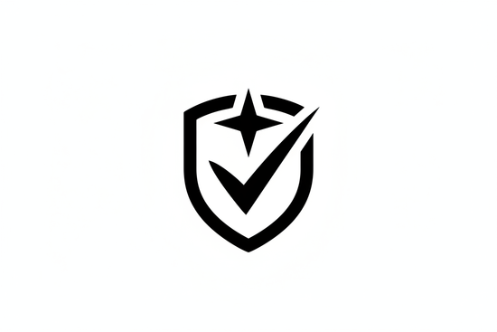 Maak een zwart-wit logo zonder tekst waarbij er een garantiebeleid wordt weergegeven. Altijd verzekerd van een goede service